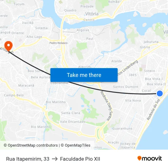 Rua Itapemirim, 33 to Faculdade Pio XII map