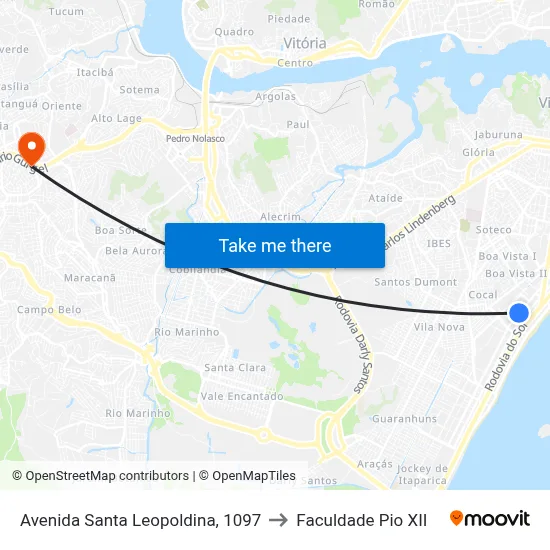 Avenida Santa Leopoldina, 1097 to Faculdade Pio XII map