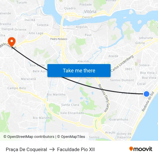 Praça De Coqueiral to Faculdade Pio XII map