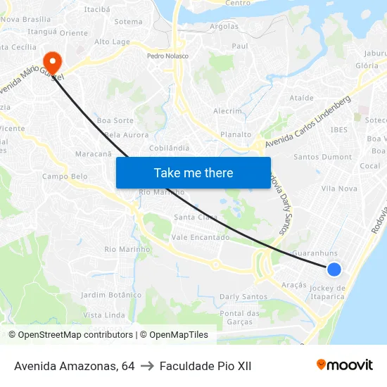 Avenida Amazonas, 64 to Faculdade Pio XII map