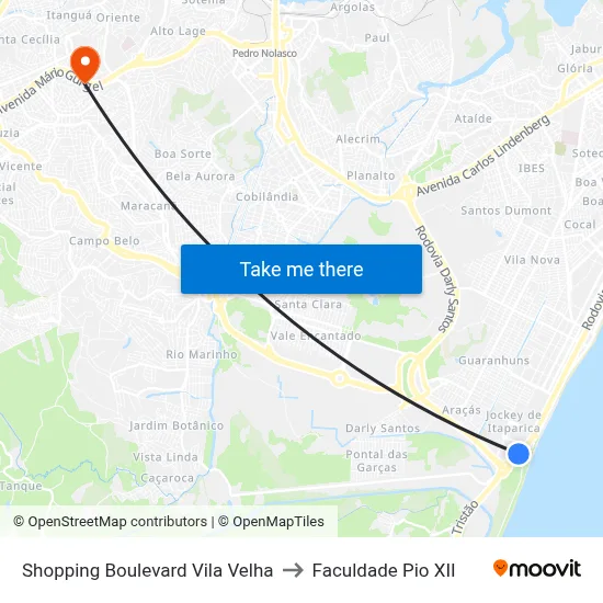 Shopping Boulevard Vila Velha to Faculdade Pio XII map