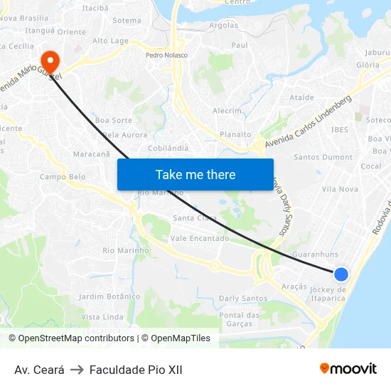 Av. Ceará to Faculdade Pio XII map