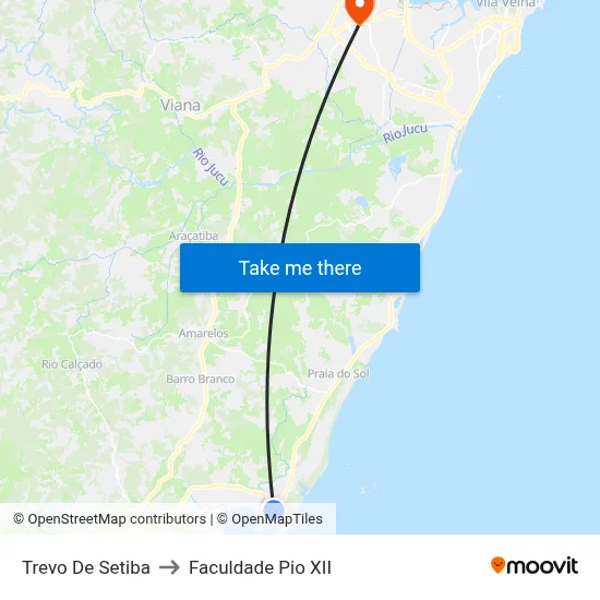 Trevo De Setiba to Faculdade Pio XII map