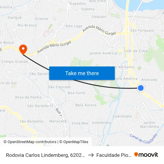 Rodovia Carlos Lindemberg, 6202-6300 to Faculdade Pio XII map