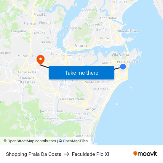 Shopping Praia Da Costa to Faculdade Pio XII map