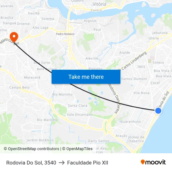 Rodovia Do Sol, 3540 to Faculdade Pio XII map