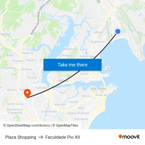 Plaza Shopping to Faculdade Pio XII map