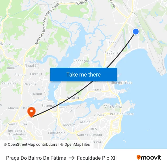 Praça Do Bairro De Fátima to Faculdade Pio XII map