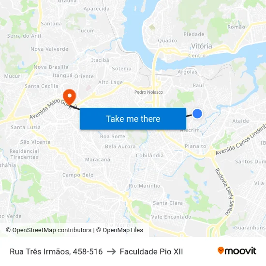 Rua Três Irmãos, 458-516 to Faculdade Pio XII map