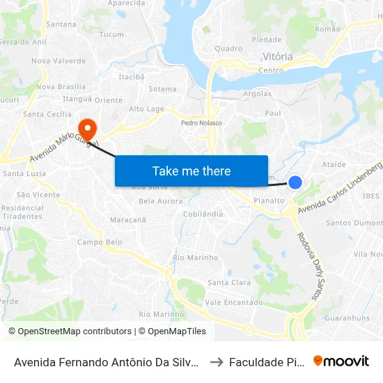 Avenida Fernando Antônio Da Silveira, 702 to Faculdade Pio XII map