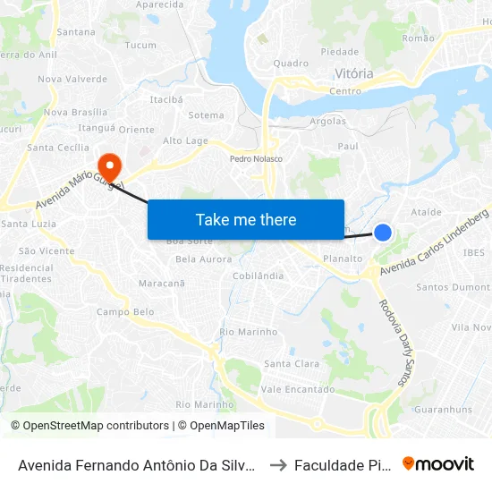 Avenida Fernando Antônio Da Silveira, 237 to Faculdade Pio XII map