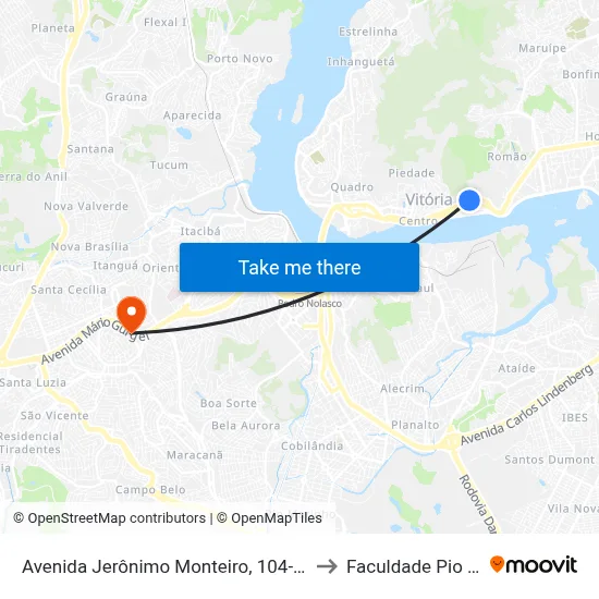 Avenida Jerônimo Monteiro, 104-160 to Faculdade Pio XII map