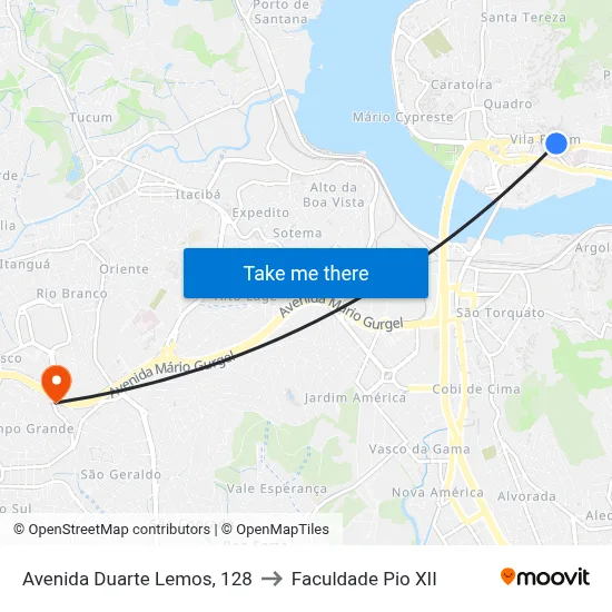 Avenida Duarte Lemos, 128 to Faculdade Pio XII map