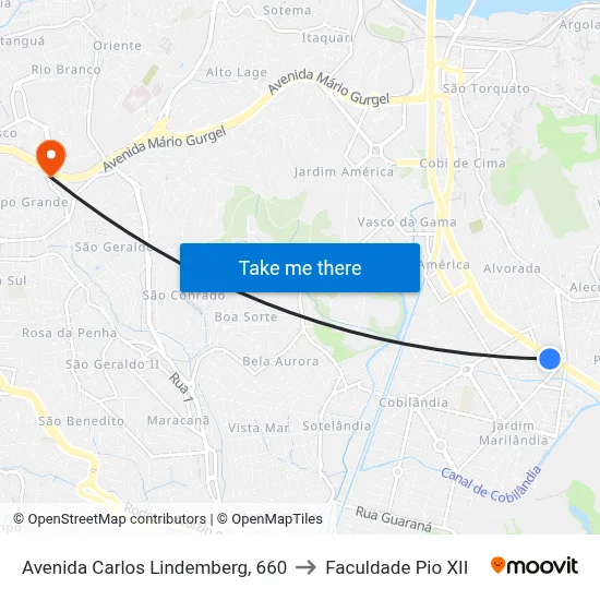 Avenida Carlos Lindemberg, 660 to Faculdade Pio XII map