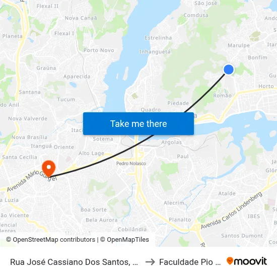 Rua José Cassiano Dos Santos, 215 to Faculdade Pio XII map