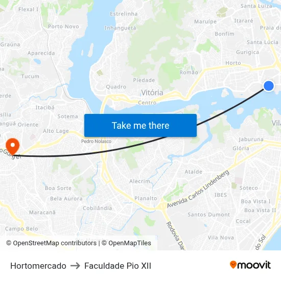 Hortomercado to Faculdade Pio XII map