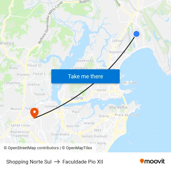 Shopping Norte Sul to Faculdade Pio XII map