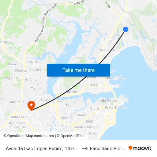 Avenida Isac Lopes Rubim, 147-235 to Faculdade Pio XII map