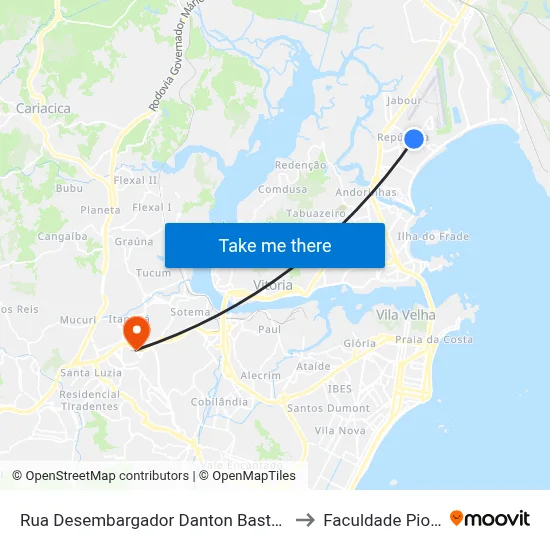 Rua Desembargador Danton Bastos, 14 to Faculdade Pio XII map