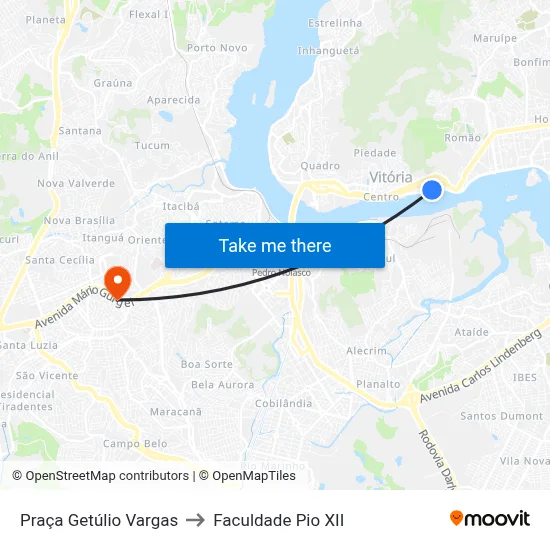 Praça Getúlio Vargas to Faculdade Pio XII map