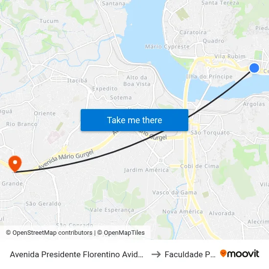 Avenida Presidente Florentino Avidos, 180-260 to Faculdade Pio XII map