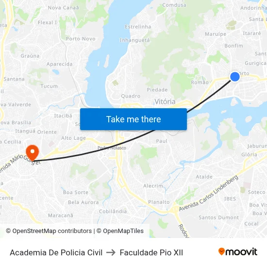 Academia De Policia Civil to Faculdade Pio XII map