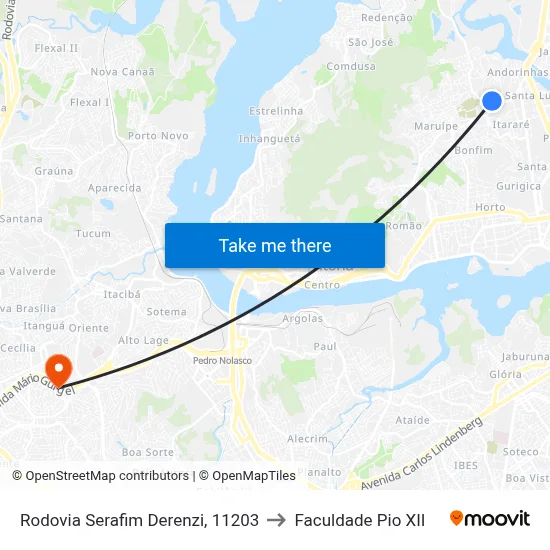 Rodovia Serafim Derenzi, 11203 to Faculdade Pio XII map