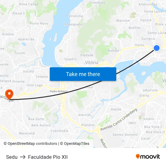 Sedu to Faculdade Pio XII map