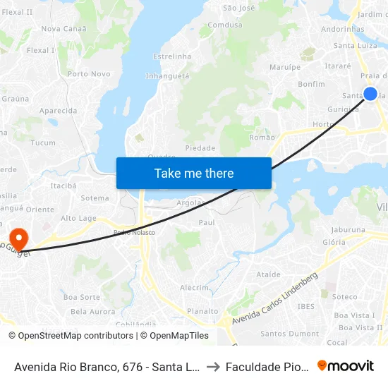 Avenida Rio Branco, 676 - Santa Lúcia to Faculdade Pio XII map