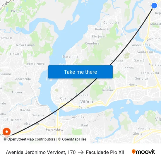 Avenida Jerônimo Vervloet, 170 to Faculdade Pio XII map