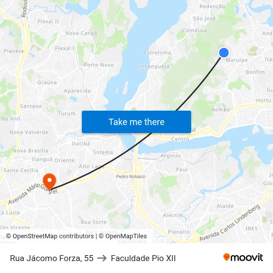 Rua Jácomo Forza, 55 to Faculdade Pio XII map