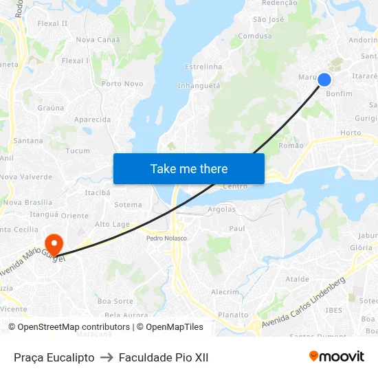 Praça Eucalipto to Faculdade Pio XII map