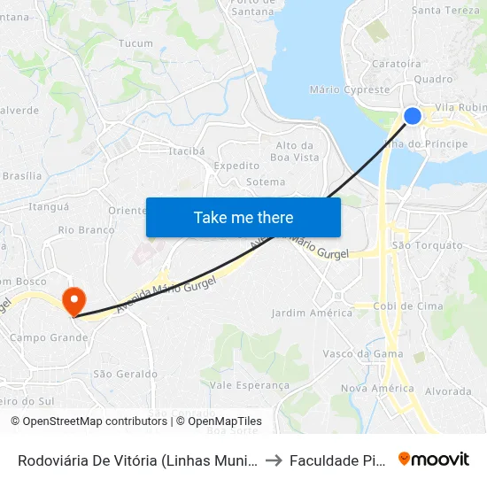 Rodoviária De Vitória (Linhas Municipais) to Faculdade Pio XII map
