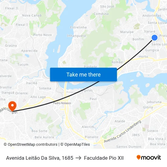 Avenida Leitão Da Silva, 1685 to Faculdade Pio XII map