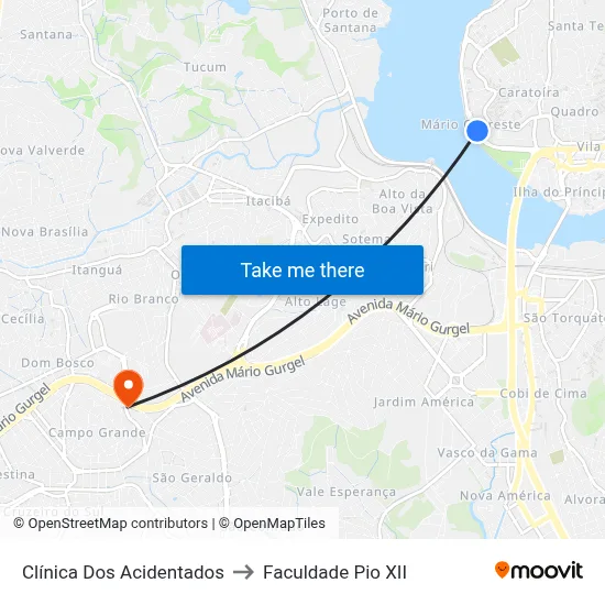 Clínica Dos Acidentados to Faculdade Pio XII map