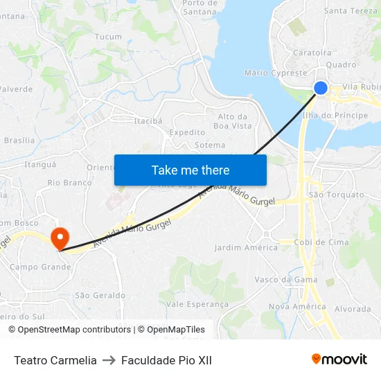 Teatro Carmelia to Faculdade Pio XII map