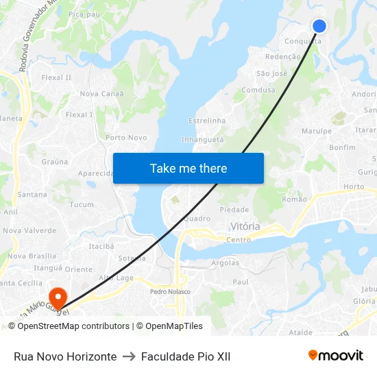 Rua Novo Horizonte to Faculdade Pio XII map