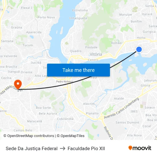 Sede Da Justiça Federal to Faculdade Pio XII map