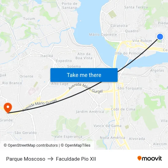 Parque Moscoso to Faculdade Pio XII map