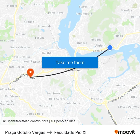 Praça Getúlio Vargas to Faculdade Pio XII map