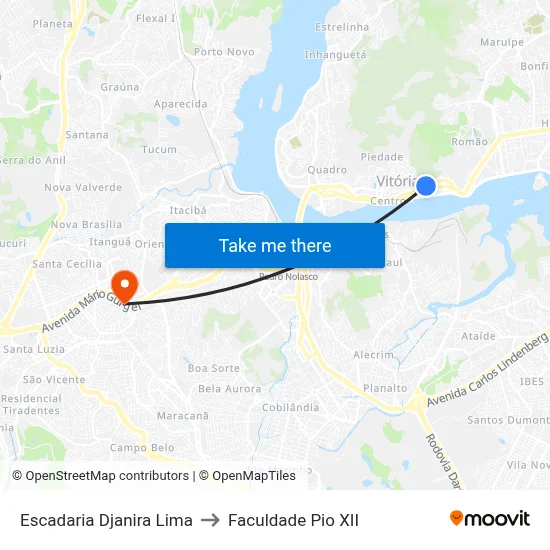Escadaria Djanira Lima to Faculdade Pio XII map
