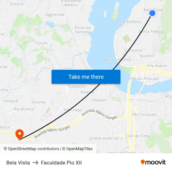 Bela Vista to Faculdade Pio XII map