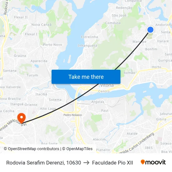 Rodovia Serafim Derenzi, 10630 to Faculdade Pio XII map