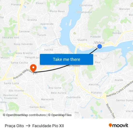 Praça Oito to Faculdade Pio XII map