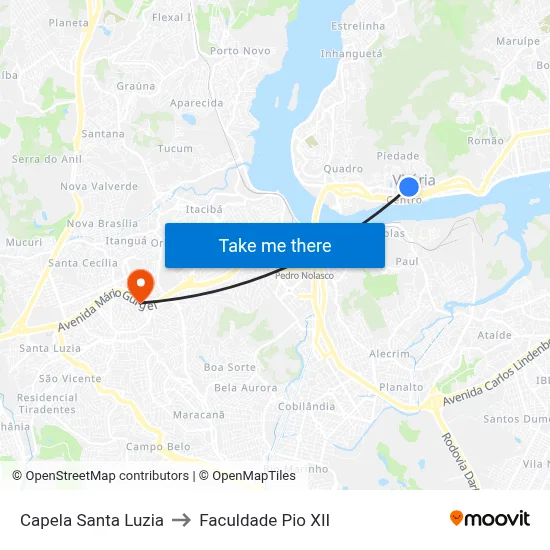 Capela Santa Luzia to Faculdade Pio XII map