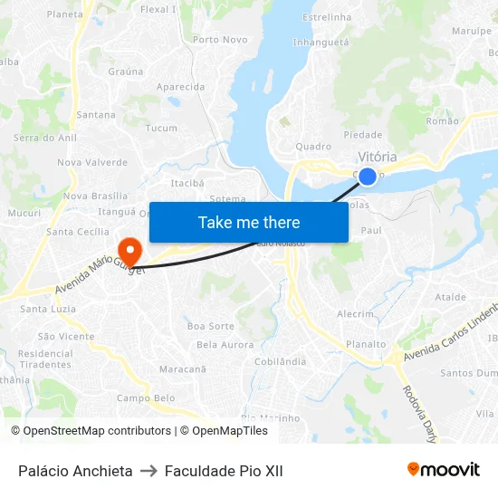 Palácio Anchieta to Faculdade Pio XII map