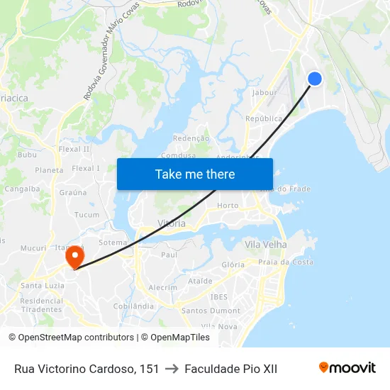 Rua Victorino Cardoso, 151 to Faculdade Pio XII map