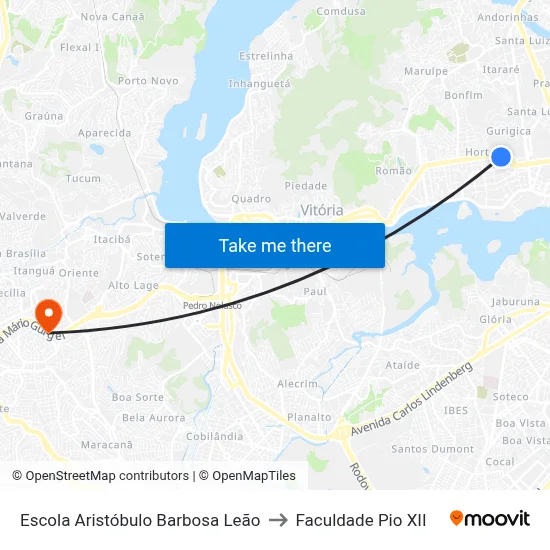 Escola Aristóbulo Barbosa Leão to Faculdade Pio XII map