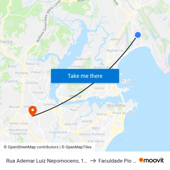 Rua Ademar Luiz Nepomoceno, 1213 to Faculdade Pio XII map