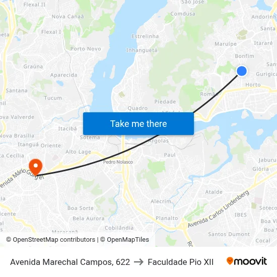 Avenida Marechal Campos, 622 to Faculdade Pio XII map